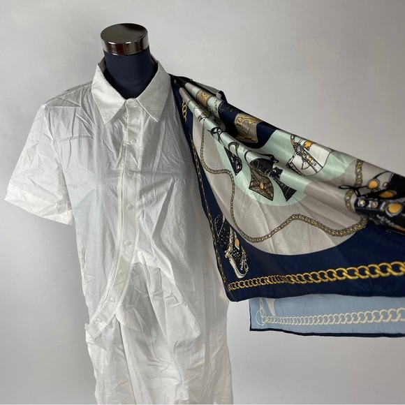 Asymmetrical Button-up Scarf Sleeve Tunic Blouse - Picture 7 of 12